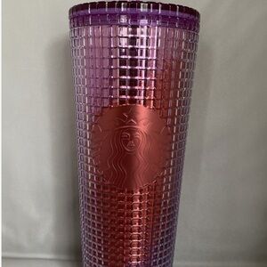 Starbucks Iridescent Red-ish Pink, Purple Grid Disco Cold Cup 24 Oz. New! 2021